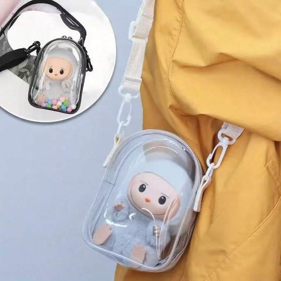Sanrio 1pc Doll Sling Bag, 6.69 Inch Labubu V2 V3 15cm Doll Storage Bag, PVC Display Bag For Labubu (Doll Not Included)