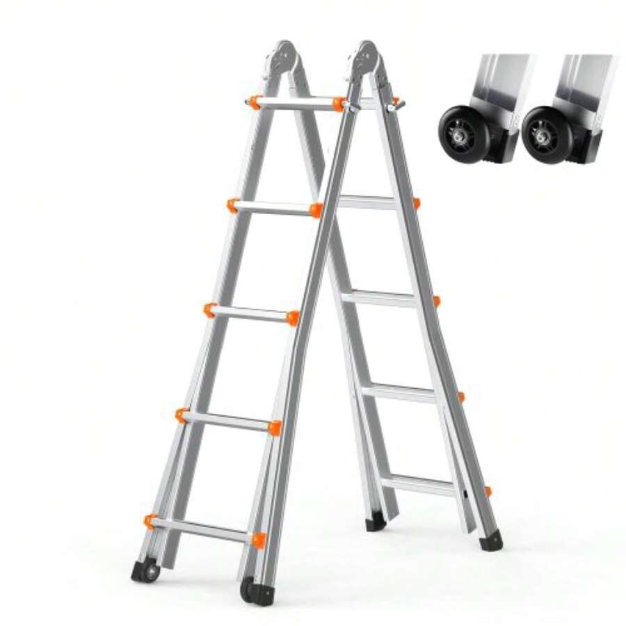 19FT Telescoping A-Frame Ladder - Multi-Function Extension Tool For Home & DIY Projects, Portable And Lightweight Design, Safe & Durable Construction