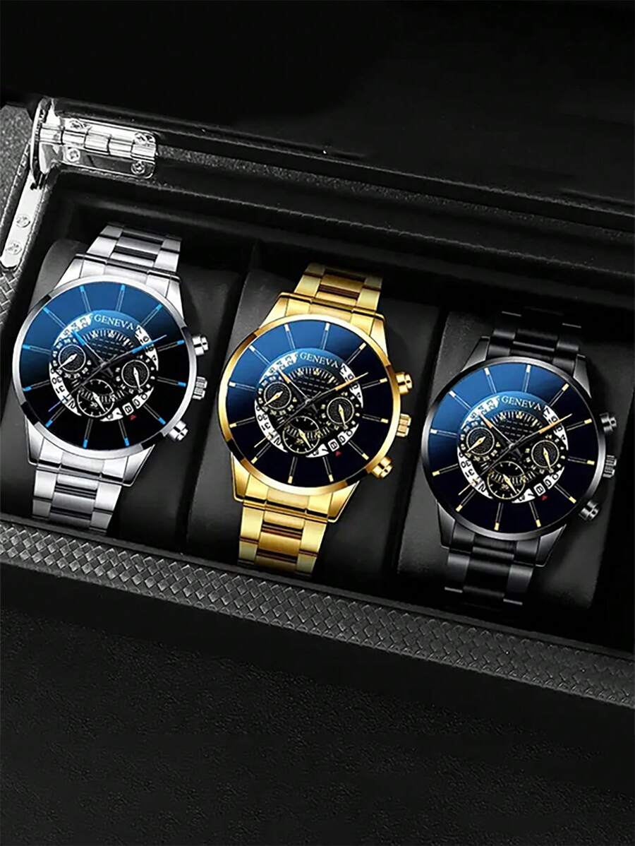 1pc Retro Men's Stainless Steel Watch Luxury Quartz Wristwatch Calendar Clock Men's Business Casual Watch Fashion Items That Enhance Men's Charm, Choices For People With Taste Father's Day Gifts Are The Best Way To Express Love To Fathers.