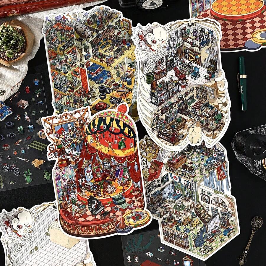 4pcs 2.5D Large Size Business Open Series Decorative Stickers, Suitable For Scrapbooking,School Supplies,Back To School