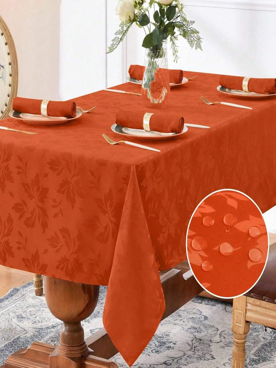 Waterproof Jacquard Rectangle Tablecloth, Thick Fabric Table Cloth With Leaf Pattern Decoration, Suitable For Dinner, Party And Holiday