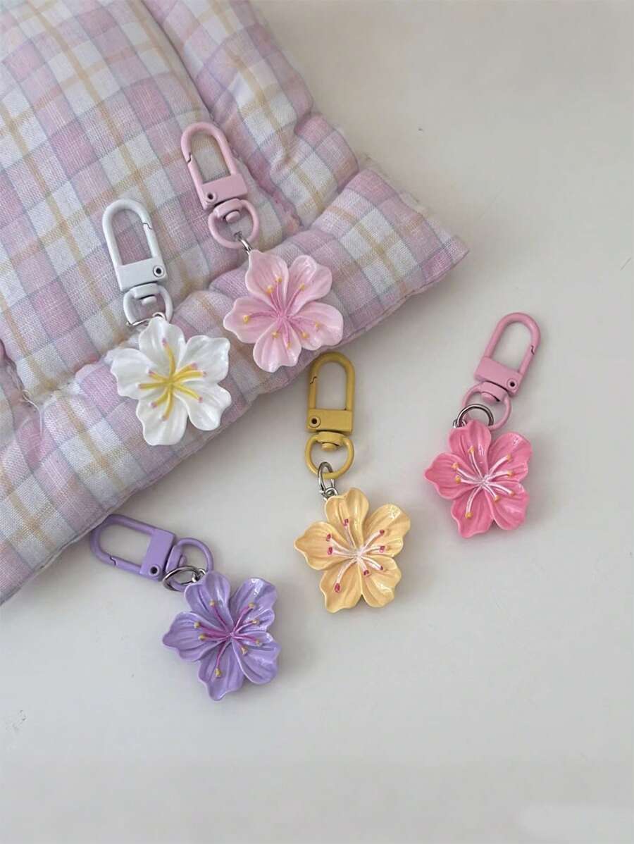 5pcs/Set Plain Pink Sakura Key Chain, Romantic Minimalist Flower Pendant, Gifts For Lovers And Friends, Bag Accessory Student School