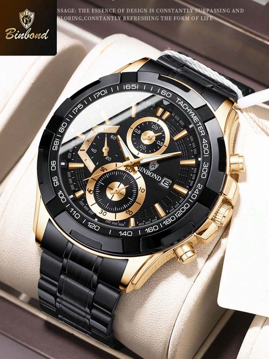 BINBOND BINBOND Luxus Herren Quarz Uhren, modisches Konzept mit dekorativem Zifferblatt, Lässig Militär Sport Armbanduhr, Edelstahl wasserdicht, Herren Quarz Uhr