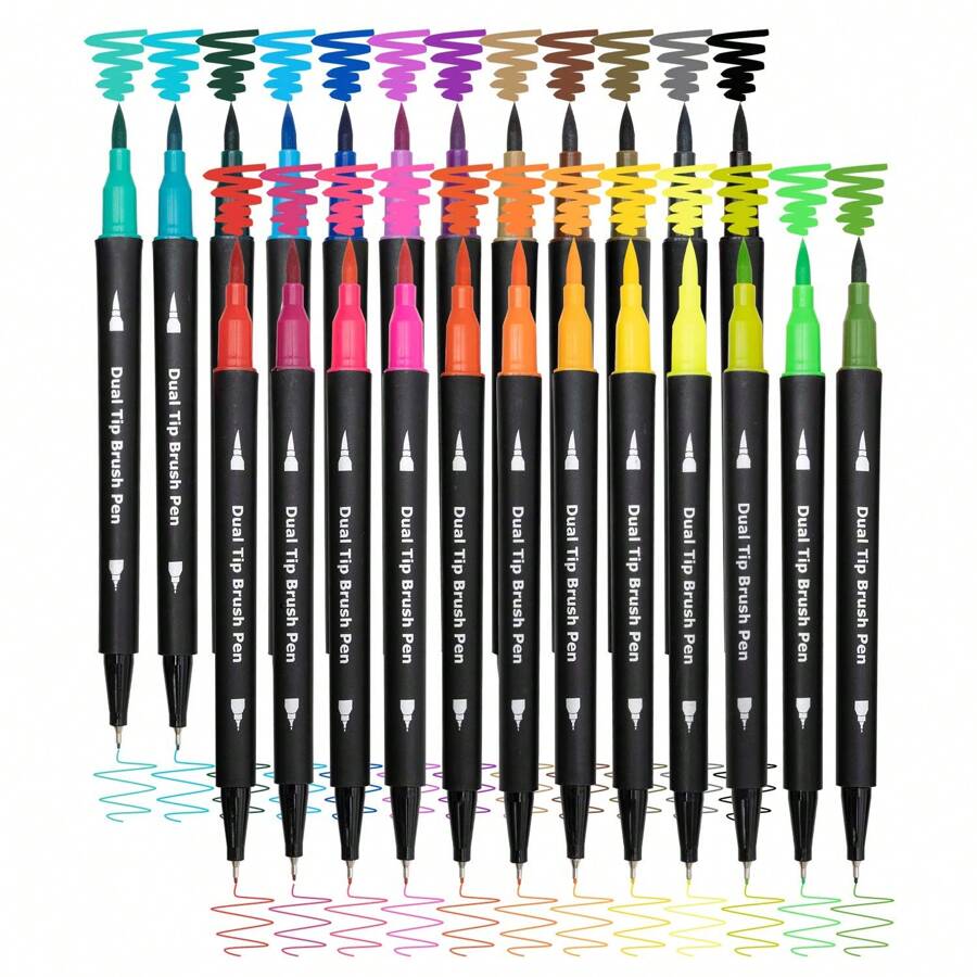 24 Pcs Double-Ended Brush Marker Pens, Fine Point & Brush Tip, Suitable For Coloring Books, Bullet Journals For Kids And Adults, Back To School Supplies, High Quality - Birthday Gift - Christmas Gift - Easter Gift - Valentine's Day Gift - Halloween Gift - Perfect Gift