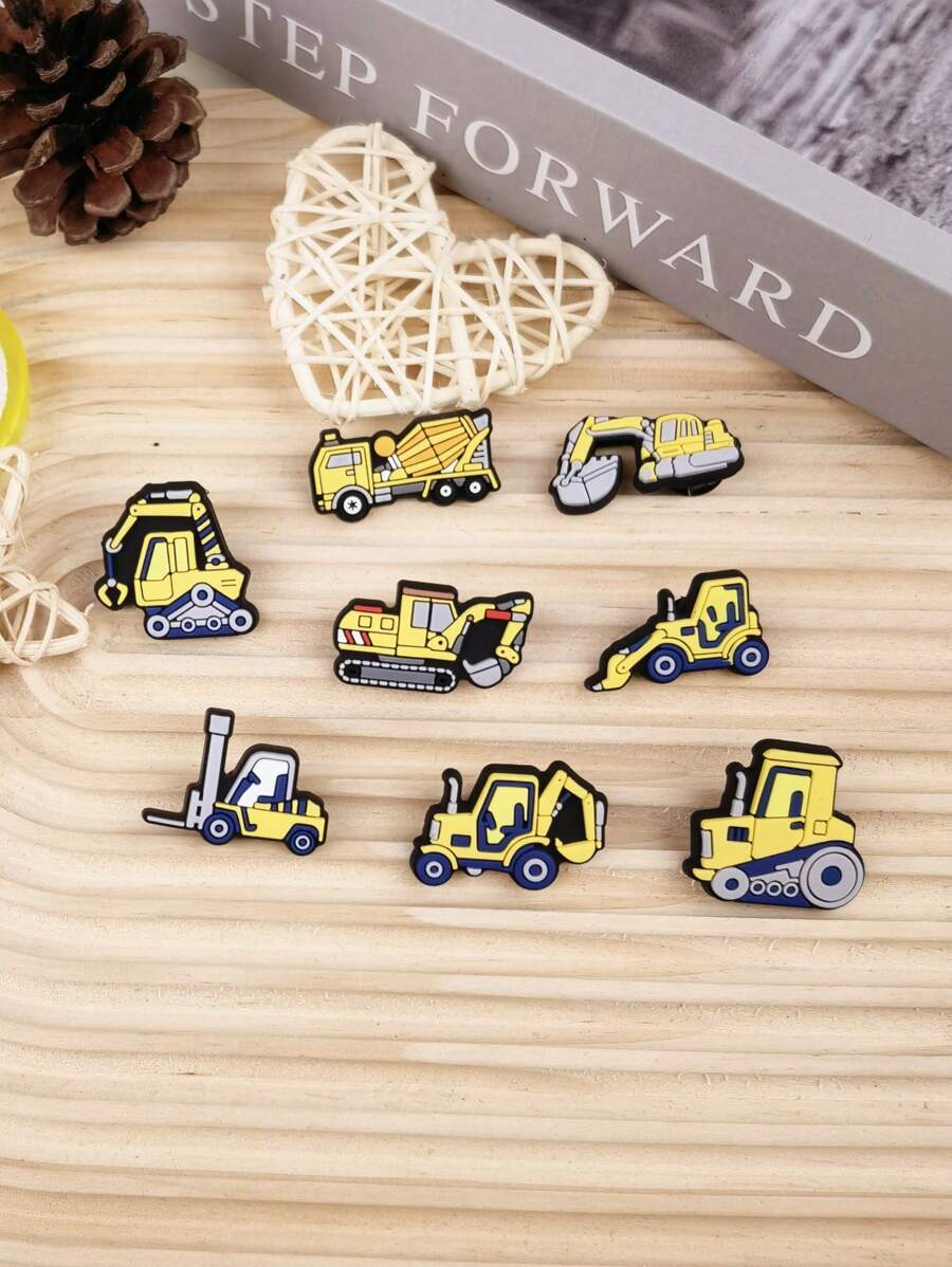 Set de 8 piezas con accesorios de sandalia y brazalete con diseño de excavadora de dibujos animados, adecuado como regalo de cumpleaños y festivales para entusiastas del automóvil