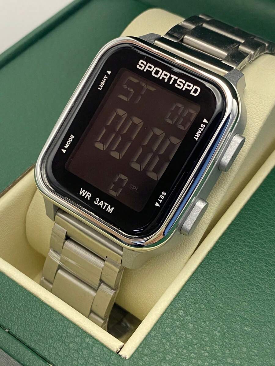 Novo relógio eletrônico masculino, relógio eletrônico quadrado pequeno com pulseira de aço da moda, relógio eletrônico multifuncional, negócios e moda, presente para dia dos namorados/feriado, item de presente