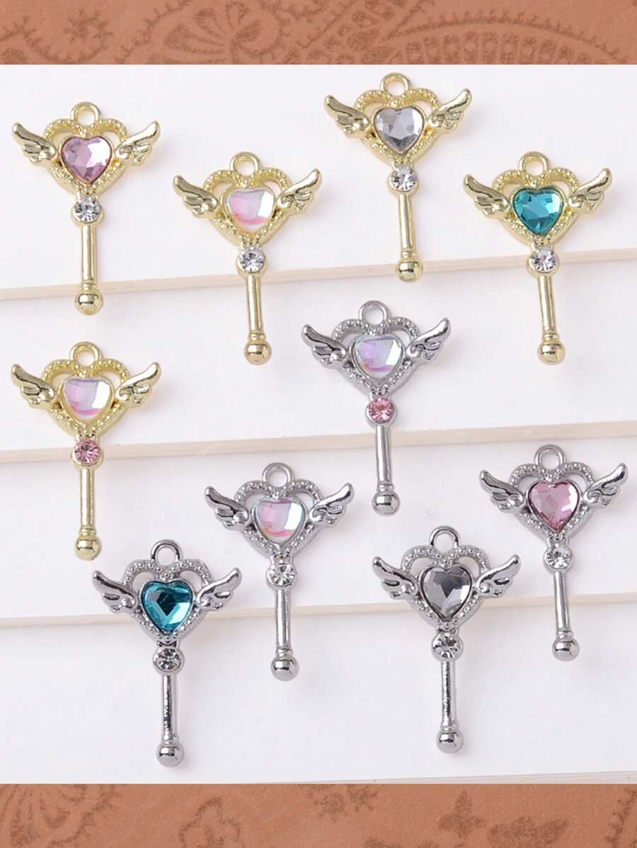 Set de 5 piezas Colgante con varita mágica con forma de corazón, Accesorio de joyería de aleación DIY apto para aretes, pulseras, collares, adecuado para uso diario de mujer