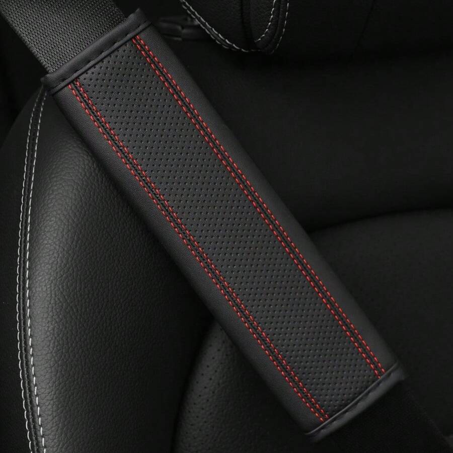 1 pieza Almohadilla para el hombro del cinturón de seguridad del automóvil con relieve de PU, transpirable y cómoda, apta para sedanes y camiones, para todas las estaciones