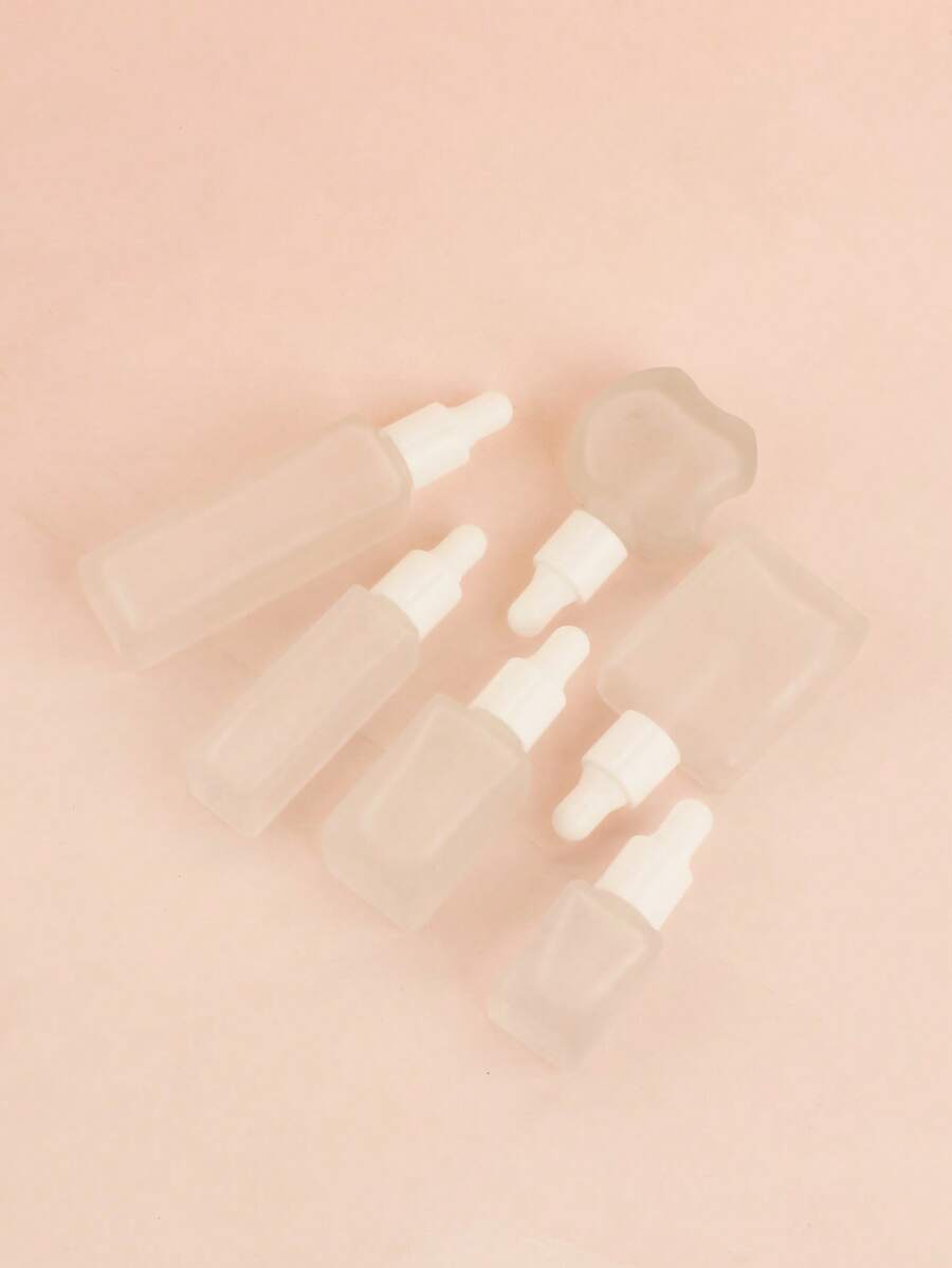 3/5/10/20pcs/Set Square Matte Empty Refillable Glass Dropper Bottles 5ml/8ml/10ml/15ml/20ml For Essential Oil, Serum, Perfume, Travel And DIY Use, White And Silver Cap