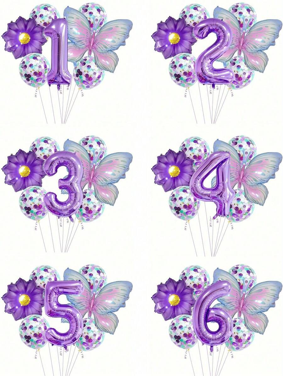 1Set, Butterfly Number Balloons Set, Birthday Party Decorations, Photo Prop Decor, Anniversary Decor, Atmosphere Background Layout, Celebration Decor, Indoor Decor, Theme Event Decor, Party Decor Supplies