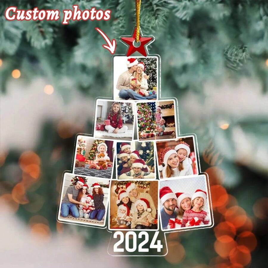 1PC Customized Christmas Tree Photo Pendant - Can Hold Multiple Photos, With A Red Star Decoration On The Top, Suitable As A Christmas Souvenir, Home Decoration, Parent-Child Photo Pendant, Couple/Friend Memory Gift, Or Special Holiday Surprise For Elders