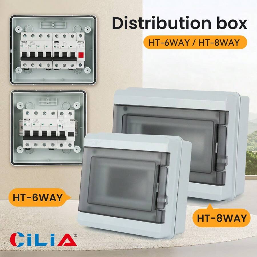 CILIA 2/6/8 Way Circuit Breaker Box,IP54 Distribution Protection Box With PC Plastic Breaker Box Cover Miniature Electrical Breaker Box Enclosure,Transparent Plastic Shell Design,For Indoor Outdoor Wall,Home, Garden Or Outdoor Use