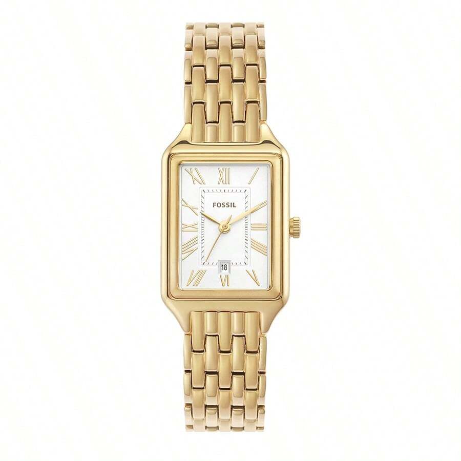 Fossil Relógio feminino Fossil Raquel Quartz em aço inoxidável com três ponteiros, série quadrada, caixa de aço inoxidável/tampa de cristal, diâmetro de 23 mm