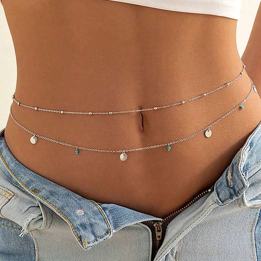 1 peça sutiã sexy com contas de praia multicamadas, biquíni prateado dourado, corrente de cintura para barriga, contas de pérola, corrente de barriga de cristal, borla, cristal, strass ajustável, biquíni de praia, cintura, cinto, conjunto de joias para barriga, férias na praia, acessórios para festa de boate para mulheres e meninas, acessórios abdominais femininos elegantes e sensuais, adequados para ocasiões de praia ou festivais, acessórios casuais, design simples, construção requintada.