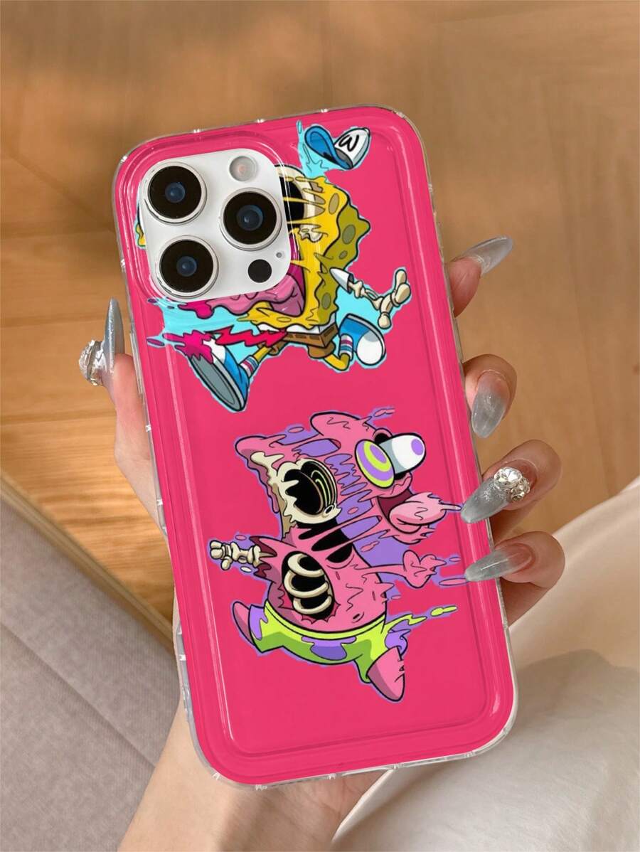 SPONGEBOB 1pc Soft Spongy Bubble Minimalist Transparent Cartoon Series Phone Case Compatible With GalaxyS22/S23/S24Ultra/IPhone13/14/15/16PRO,Original Handdrawn Soft Protective Shell, Anti-Drop Design, Ideal Gift For Girlfriend