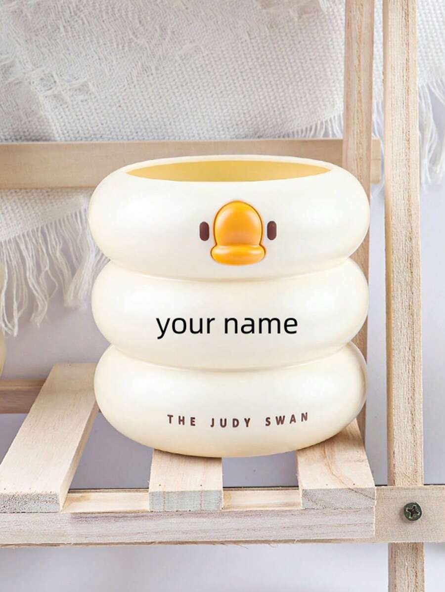 1pc Customizable Cute Duck Design Office/School Supplies Storage Box, Can Customize Text - "Back To School", "School Supplies", "Shop Back To School ", "Classroom"