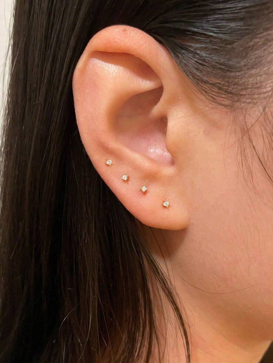 4 pares de pendientes con piedras de circonita clara redondas de acero inoxidable para mujeres y niñas, set de pendientes de bola pequeña de moda para cartílago, trágus y daith, regalo de joyería