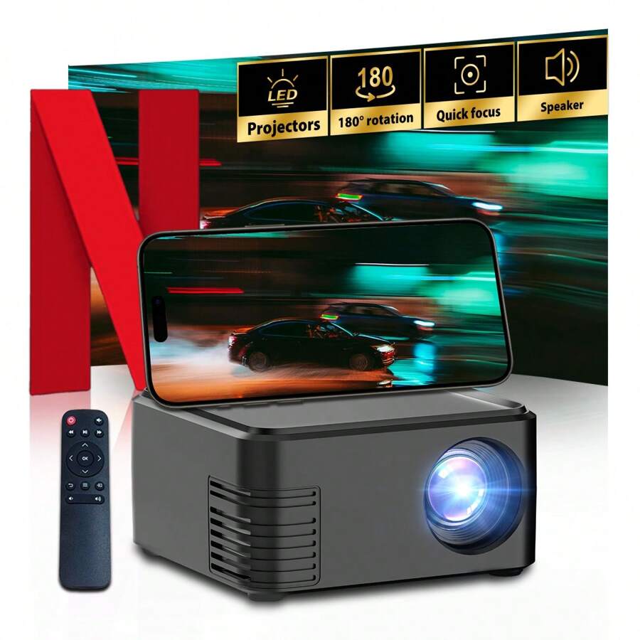 Nouveau mini projecteur haute définition pour cinéma maison, projecteur Full HD 1080P, projecteur de plafond avec rotation à 180 degrés, améliorez votre expérience de films, télévision et jeux, compatible avec smartphone/interface USB, convient pour une utilisation intérieure et de bureau