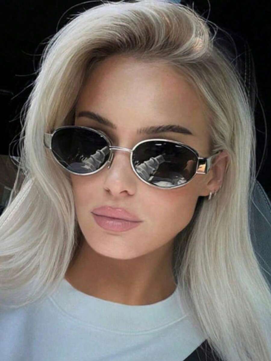 1 pièce Lunettes de mode ovales avec petit cadre métallique rond stylé
