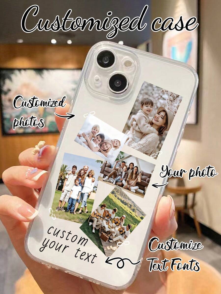 1pc Custom DIY Multi-Image Design Phone Case, TPU Transparent Phone Case, Custom Text Design, High Definition UV Print Phone Case, Provides Shock Protection For Your Phone, Compatible With IPhone Series, 16 Pro Max/16 Pro/15 Pro Max/14 Pro Max/13 Pro Max/13 Pro/15 Pro, A05/A04/A11/A24/A25/A26/A33/A12/A13/A14/A15/A52/A54/A55/S23 Ultra/S24 Ultra/A52s/13c/A15, Honor X6a/X7b/X8b/X6, Redmi, Fun Customized, Daily Use Or Memorial Gift