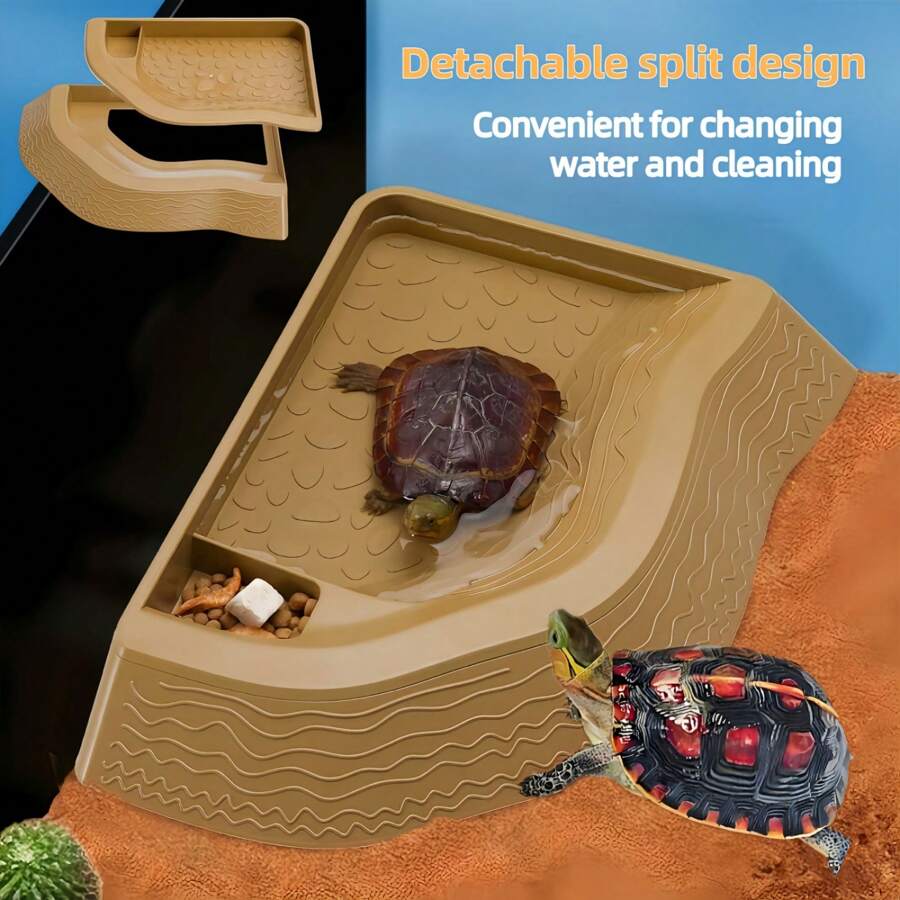 Bassin de bain pour reptiles 2-en-1 Plat d'eau pour tortue avec rampe Bol d'alimentation pour tortue avec marches En plastique, type divisé Bassin de bain pour tortue, accessoires de décoration pour l'habitat des reptiles Baignoire pour lézard, plat à nourriture pour tortue Bols à eau et à nourriture pour reptiles Bassin de bain pour reptiles Ornement d'aquarium pour gecko, serpent, tortue, dragon barbu, petit lézard
