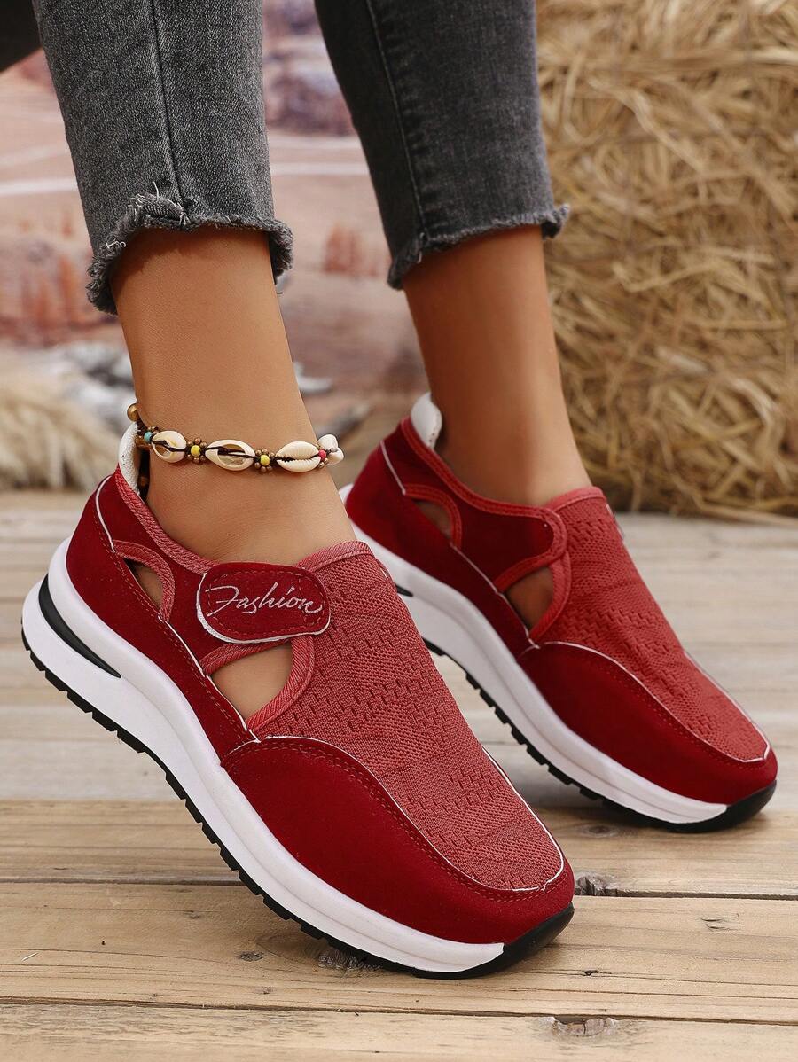 Women's New Round Toe Thick Sole Casual Sneakers, Mesh Fabric Upper For Comfort & Breathability, Hook And Loop Design For Easy On/Off, Non-Slip & Durable Sole, Fashion Versatile, Suitable For Daily Casual, Sports, Running, Hiking, Walking