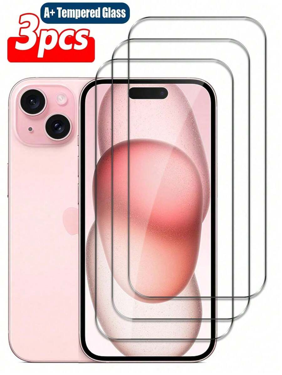 3 unidades Protector de pantalla HD A+ compatible con iPhone 16E/iPhone 16/iPhone 16 Pro/iPhone 16 Plus/iPhone 16 Pro Max/15/14/iPhone 13 Mini/12/iPhone 11/XS/6/7/8 Plus, película de vidrio templado transparente ultra delgada HD para protección de pantalla de teléfono móvil, amigable con fundas de teléfono