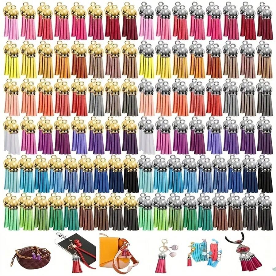 50/80/100 piezas Borlas de 38mm de diámetro a granel de colores variados - Colgantes con borlas para hacer manualidades, llaveros, joyería y talla grande