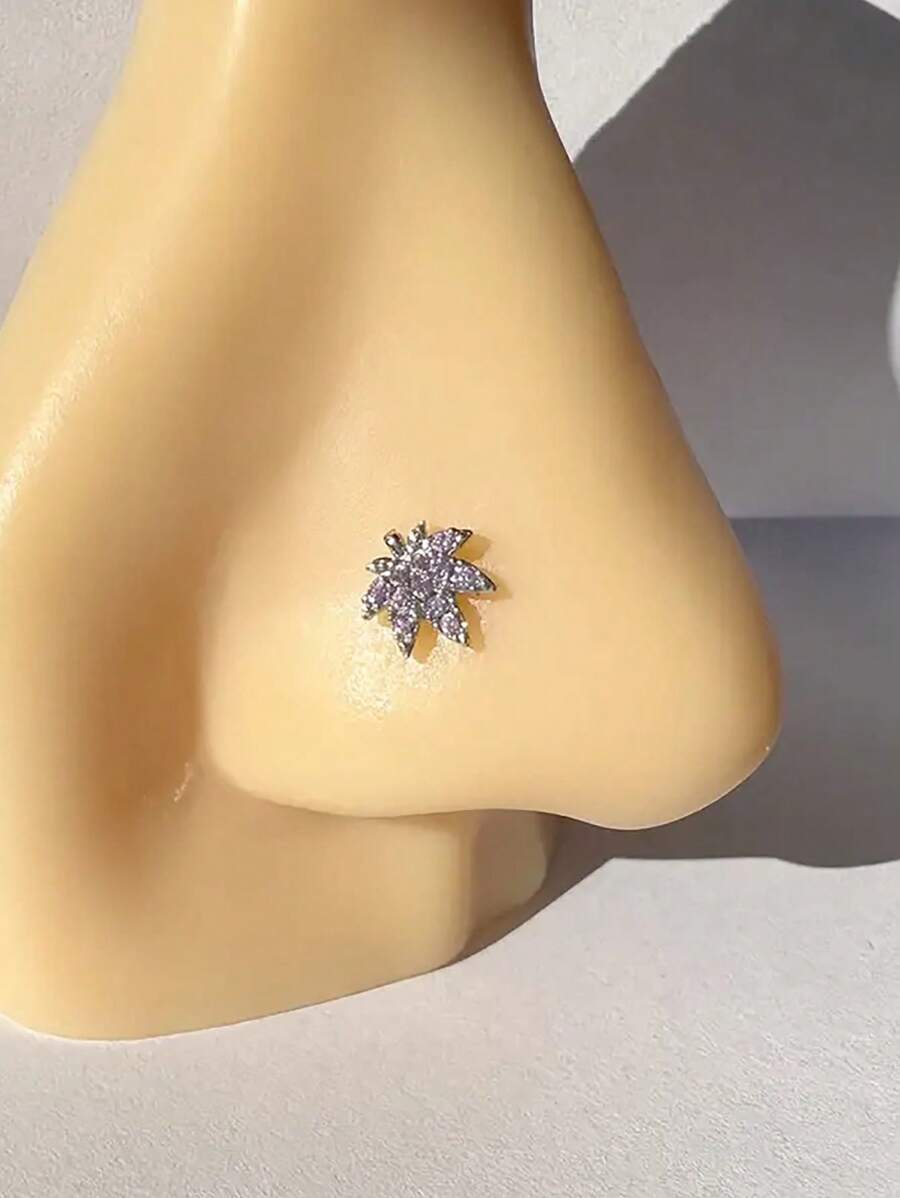 1 Stück pinker Ahornblatt-Nasenstecker/-ring mit roten, pinken und blauen Strass in Silber und Gold, geeignet für täglichen Gebrauch von Männern und Frauen