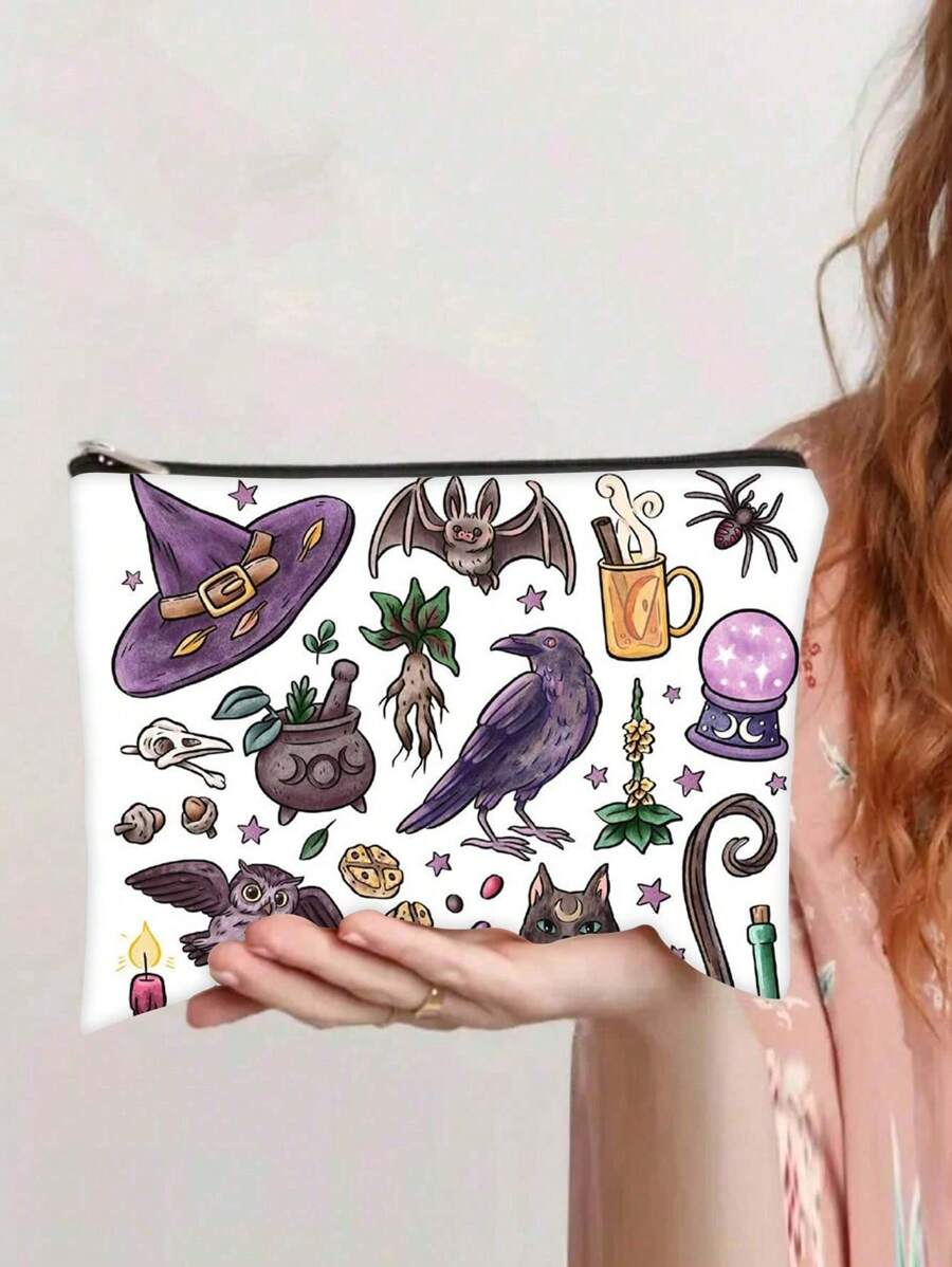 1 pieza Bolsa de maquillaje con estampado divertido de abuela, de poliéster, sin olor, con cremallera, multifuncional, con cremallera ligera, bolsa de maquillaje de viaje para mujer, artículos esenciales de viaje para vacaciones, verano, vuelta al colegio, bolsa escolar, bolsa de viaje para mujeres, bolsa de maquillaje para viaje