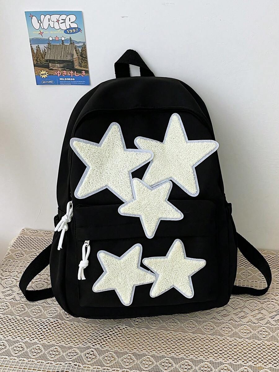 Mochila Clássica Masculina com Estampa de Estrela, Adequada para Escola, Vida Diária, Rua e Ao Ar Livre, Mochila Versátil de Grande Capacidade com Múltiplos Bolsos