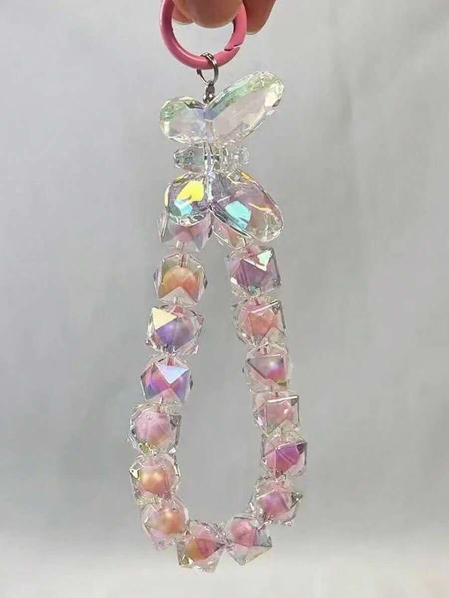 Correa de muñeca de cadena con cuentas de cristal de lujo, decoración de llavero desmontable para teléfono, bolso o cartera