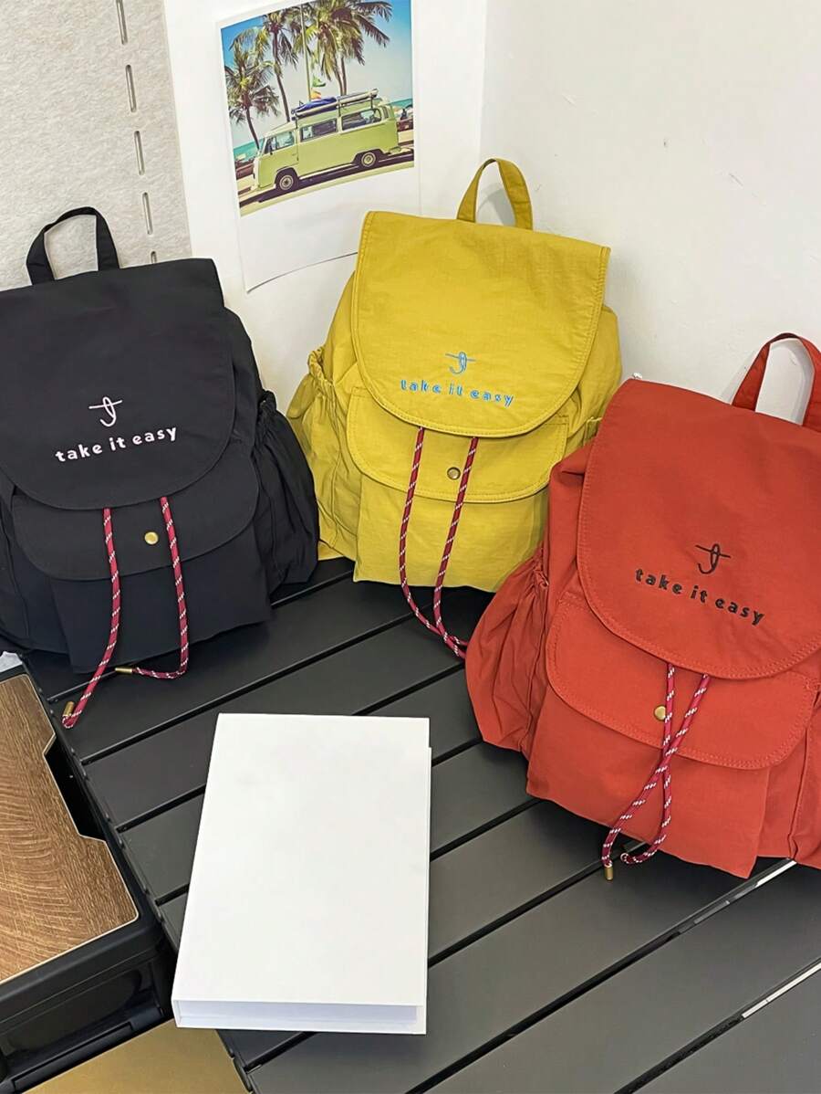 Mochila com Estampa de Letra Bicolor da Moda, Bolsa de Armazenamento de Grande Capacidade, Alça de Ombro Ajustável, Adequada para Estudantes, Viagens, Férias, Uso ao Ar Livre