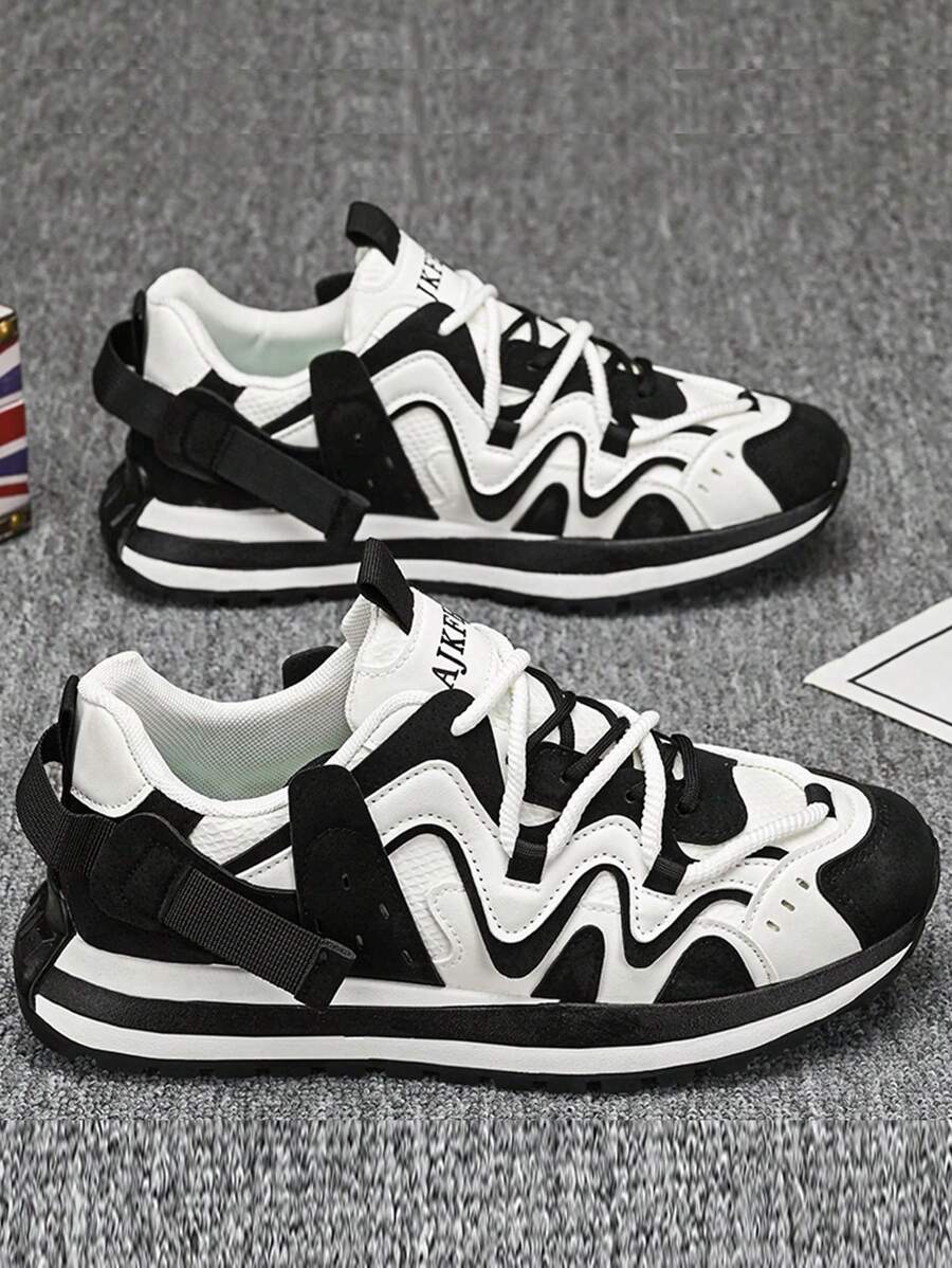 Men's Daddy Shoes Multi-Color Striped Leather Stitching Niche Design Advanced Casual Sports Shoes Men's Holiday Travel Comfortable And Light Thick-Soled Wear-Resistant Non-Slip Small Essential Height Shoes Men's Outdoor Casual Shoes Men's Wearing Low-Cut Lace-Ups