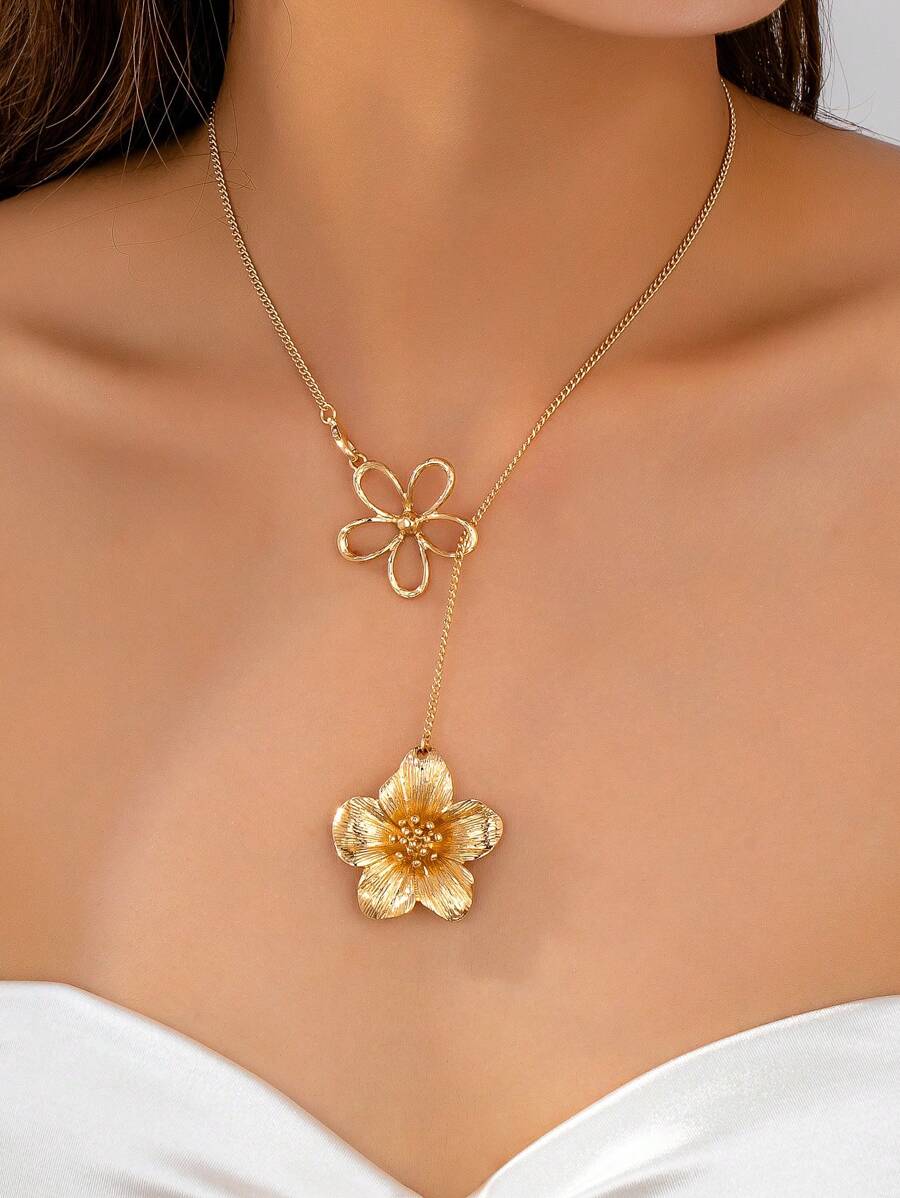 1 colar com pingente floral vazado e metal para mulheres, ideal para uso diário, férias, casual, encontros, pode ser um presente para mãe ou esposa