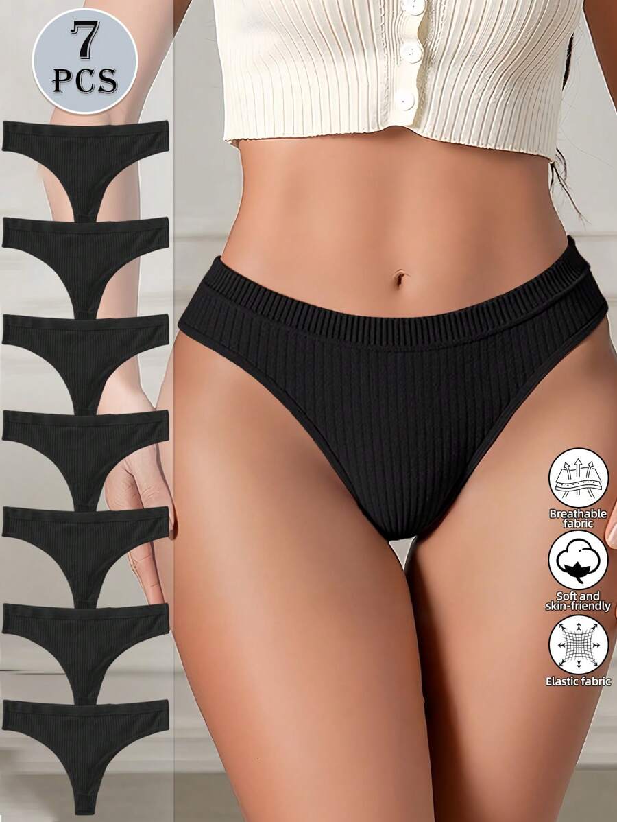7pcs Set Seamless Low Waist Panties Sexy Ribbed Underwear Women Comfortable Breathable Panty Yoga Sports Briefs Thongs For Women
