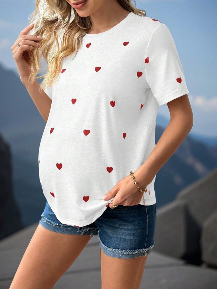 Heart Graphic Print Maternity Sports Activewear Top