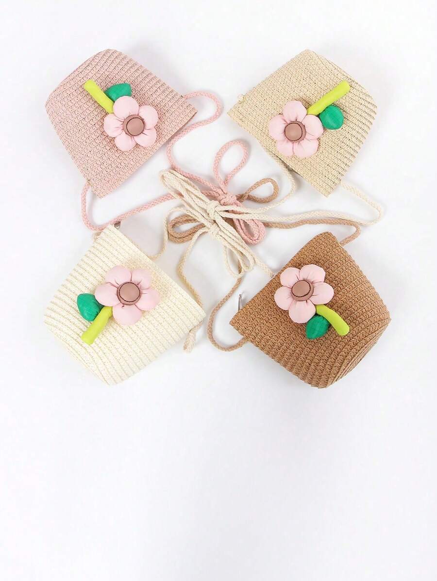1pc Children Cute Straw Beach Bag, Princess Shoulder Sling Cross-Body Bag, Suitable For Daily Outings