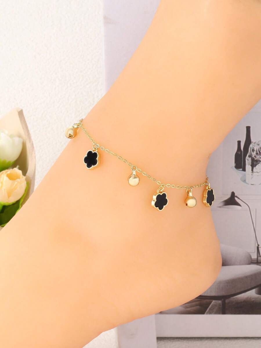 1 pieza Tobillera de lujo exquisita con cinco campanas, diseño de alta gama de estética retro para mujer, apta para vacaciones en la playa