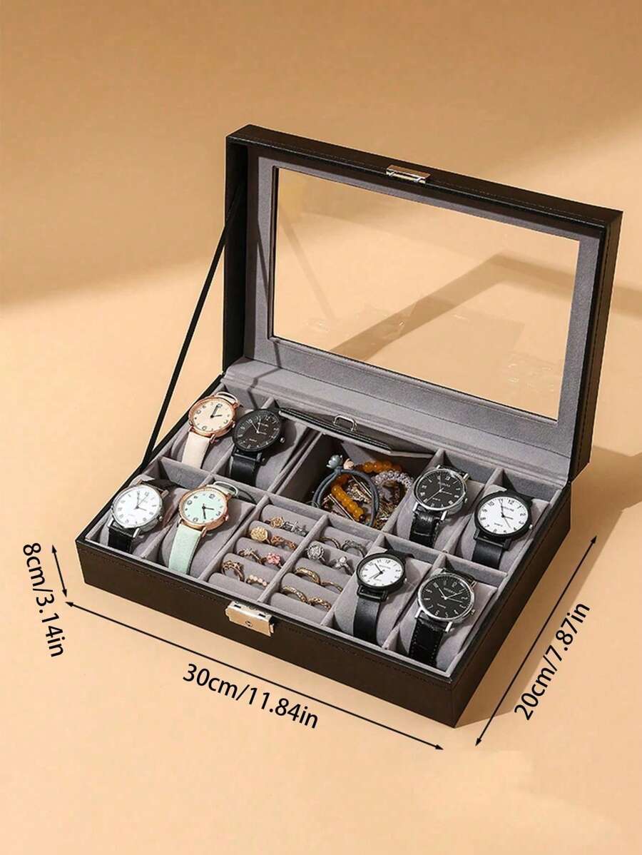 1pc 6/10/12 Slot 2-Layer Or 3-Layer Watch Box With Lock, For Storing Jewelry And Glasses, Suitable For Back To School