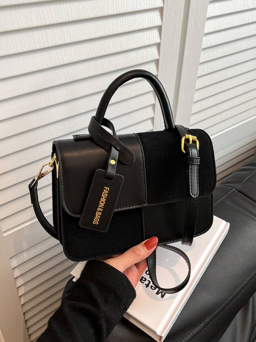 Winter New Fashion Classic Joker Women's Suede Bag, Stitching Fabric Design Burgundy Bag, Letter Pattern Decorative Design Handbag, Square Bag And Shoulder Bag Are All Suitable For Shopping. For Parties And Dates.