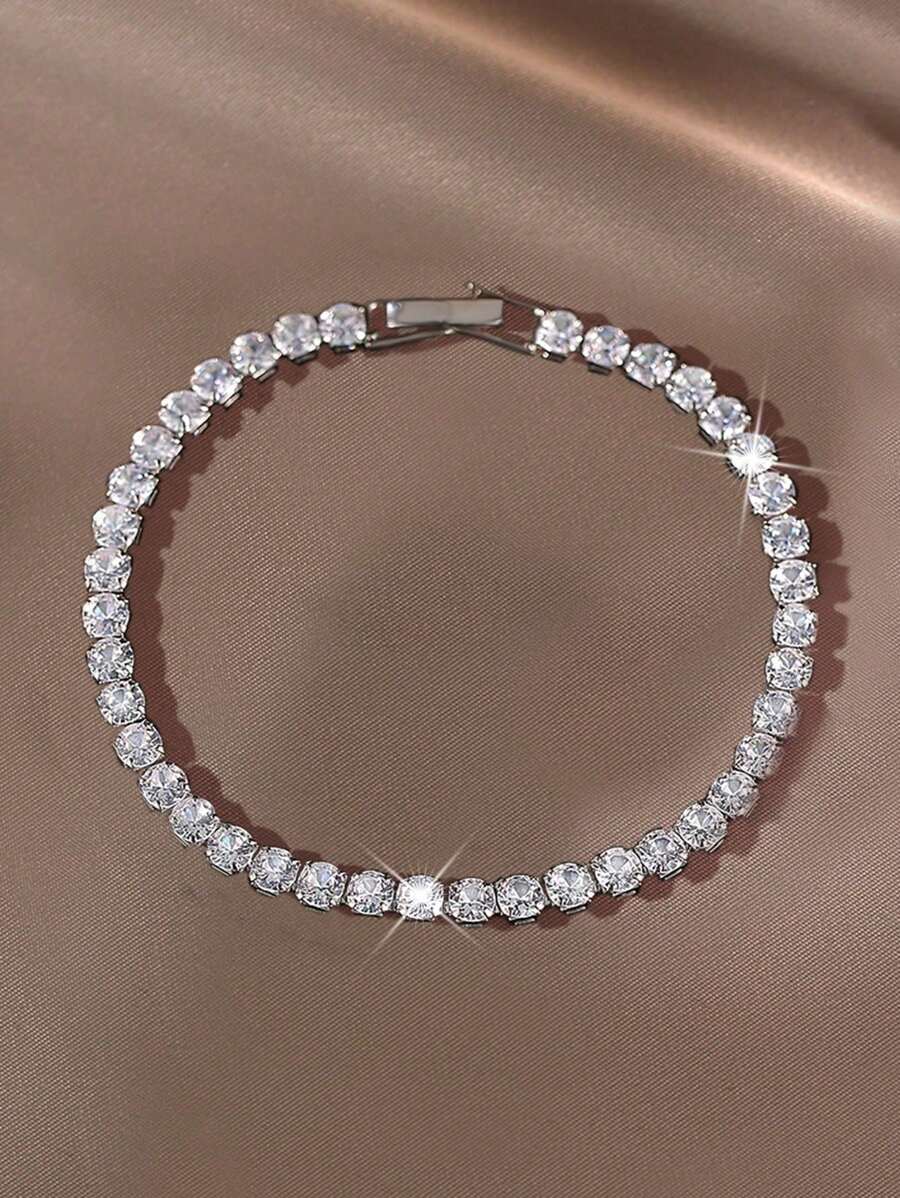 1 Pc Elegant Shinning Tennis Round CZ Chain Bracelet For Gril Crystal Friendship Bracelet Festivals Wedding Engagement Anniversary Party Gift