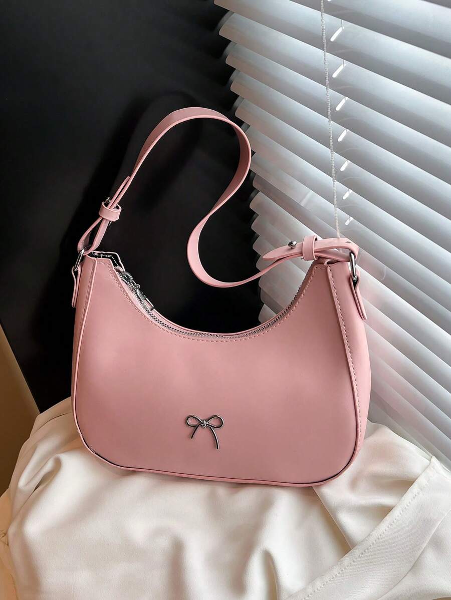 Bolso bandolera de media luna con decoración de lazo de unicolor y estilo retro simple, adecuado para compras, carteras, compras, mujeres jóvenes, estudiantes universitarios, recién llegados, trabajadores de cuello blanco. Son muy adecuados para oficinas, universidades, trabajo, negocios, viajes al trabajo, actividades al aire libre, viajes y salidas