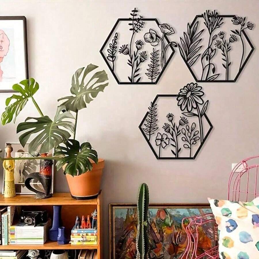 3 piezas de arte de pared con flor de metal, decoración floral, decoración de pared con flor de metal, decoración del hogar con flor de metal, decoración de pared con flor, decoración de pared con flores, regalo de inauguración de la casa