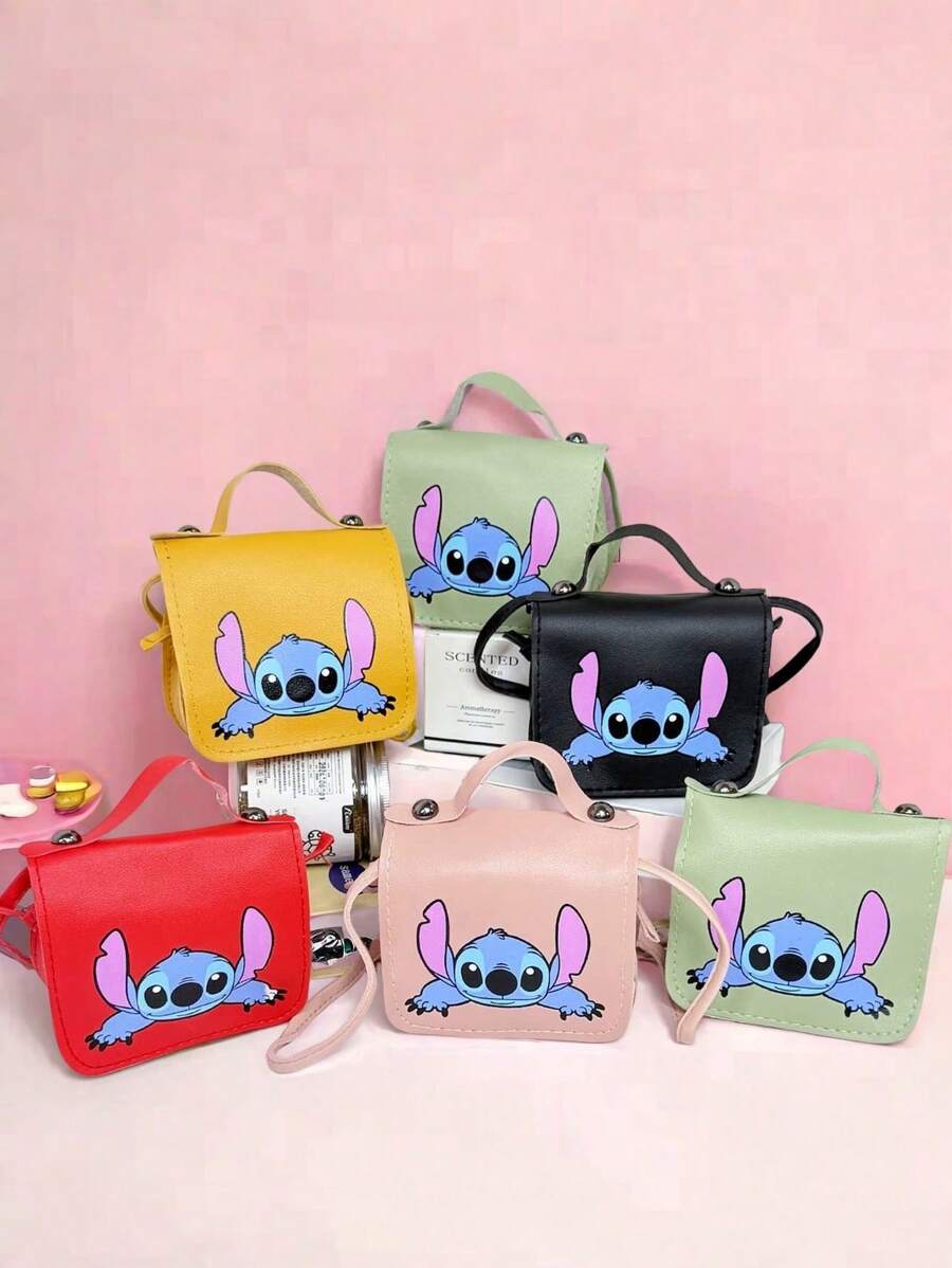 Sanrio Bolso de niña con estampado del personaje Stitch de Disney, bolso de mensajero casual y lindo estilo princesa para guardar maquillaje, artículos de cuidado de la piel, teléfono móvil, monedas y otros pequeños artículos, multiusos para el hogar, regalo, vacaciones y festivales como Halloween y Navidad