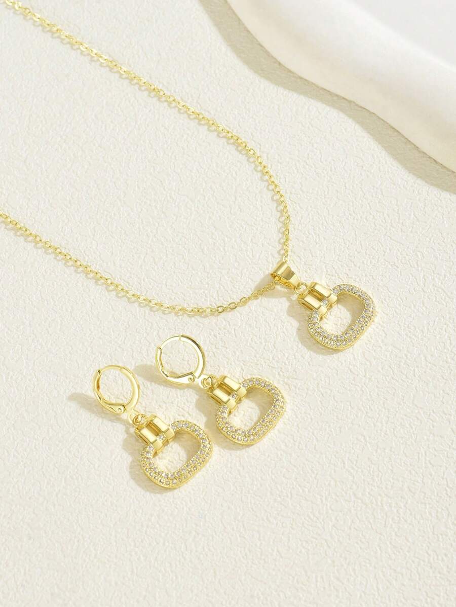 3 Peças/Conjunto Elegante Joias de Luxo com Zircônia Cúbica Geométrica, Colar e Brincos, Adequado para Uso Diário, Encontros, Festas de Mulheres