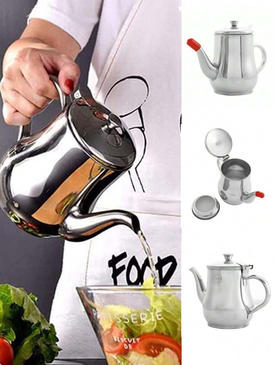 Botella multiusos de acero inoxidable para condimentos de cocina, dispensador de vinagre y especias con tapa y recipiente