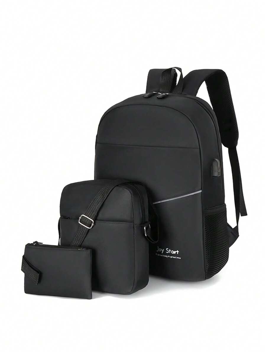 Three Pieces Multi-Pocket Foldable Waterproof Zipper Backpack Suitable For Teenagers, High School/College Students, Daily, School, Training, Commuting, Shopping, Travel