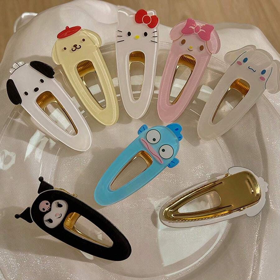 Sanrio Sanrio Cartoon Cute Hair Clip Acrylic Alligator Hair Clip Side Bangs Broken Hair Hollow Hair Clip Hair Clip Sweet Decorative Headdress Holiday Gift Hair Accessories