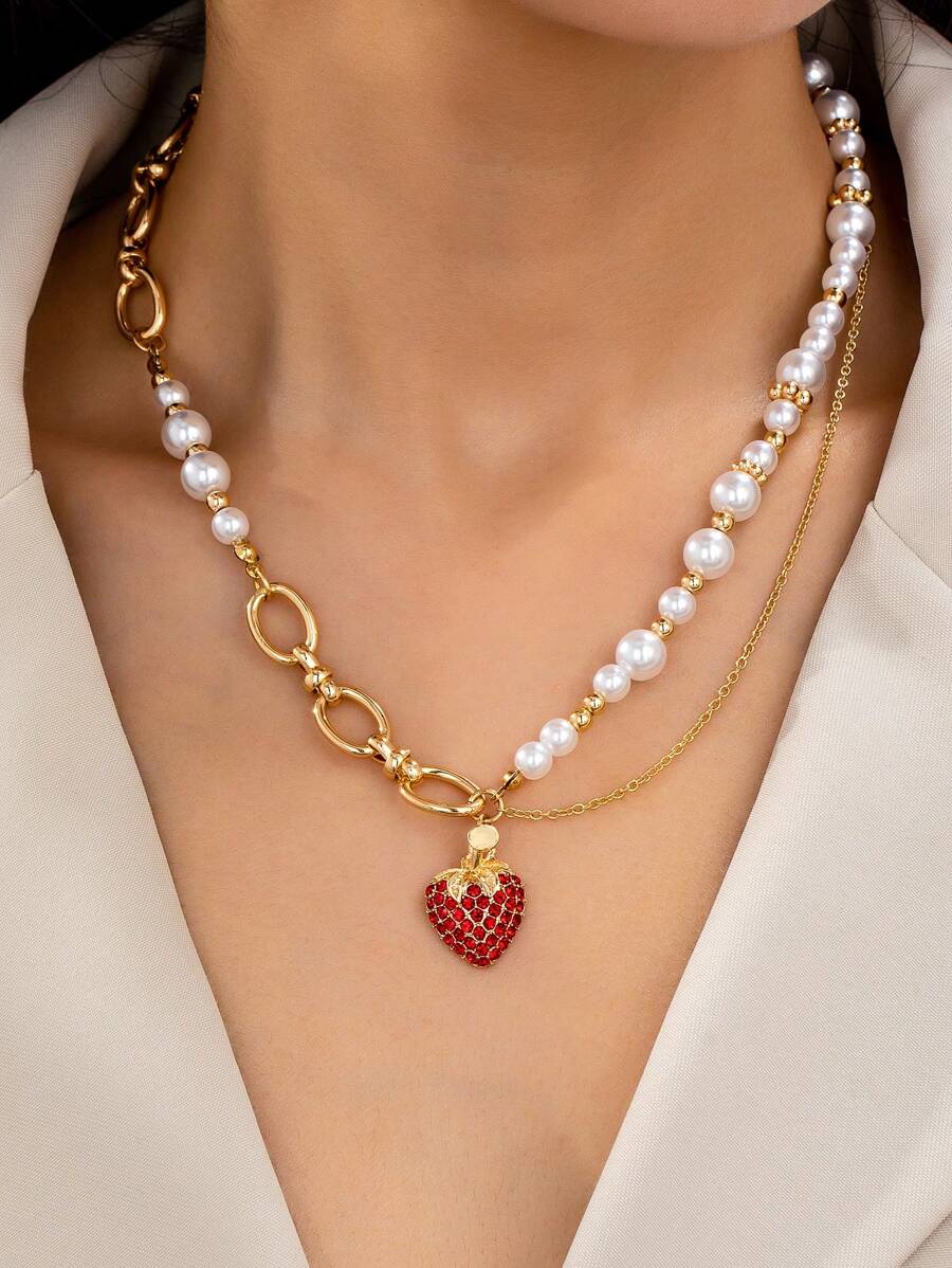 1 set de collier de luxe premium avec cœur et perle pour femmes, bijoux d'été polyvalents